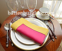 Multicolored Hemstitch Diner Napkin. Pink Peacock & Lemon Chrome
